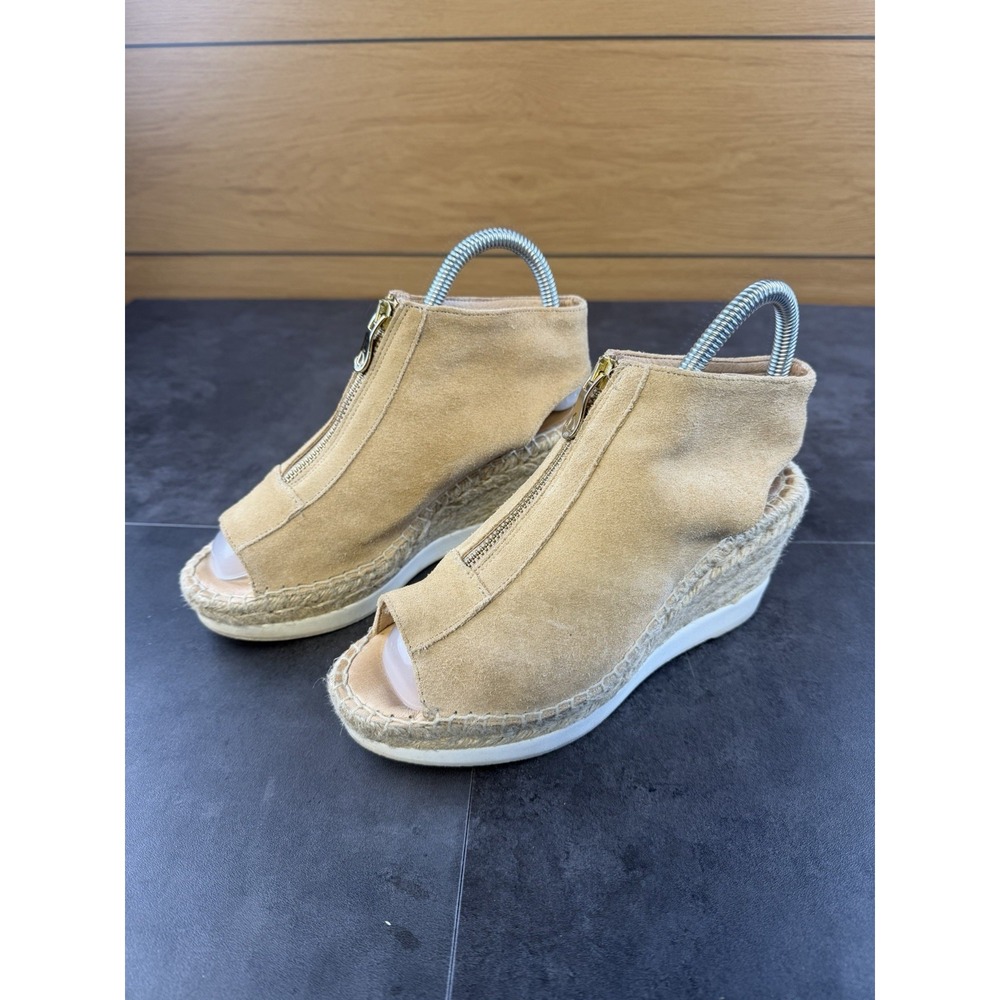 Kanna Tan Suede Peep Toe Front Zip Espadrille Wedge/Bootie Made in Spain